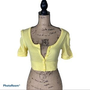 (M) Ambiance -yellow button down crop top Cardigan